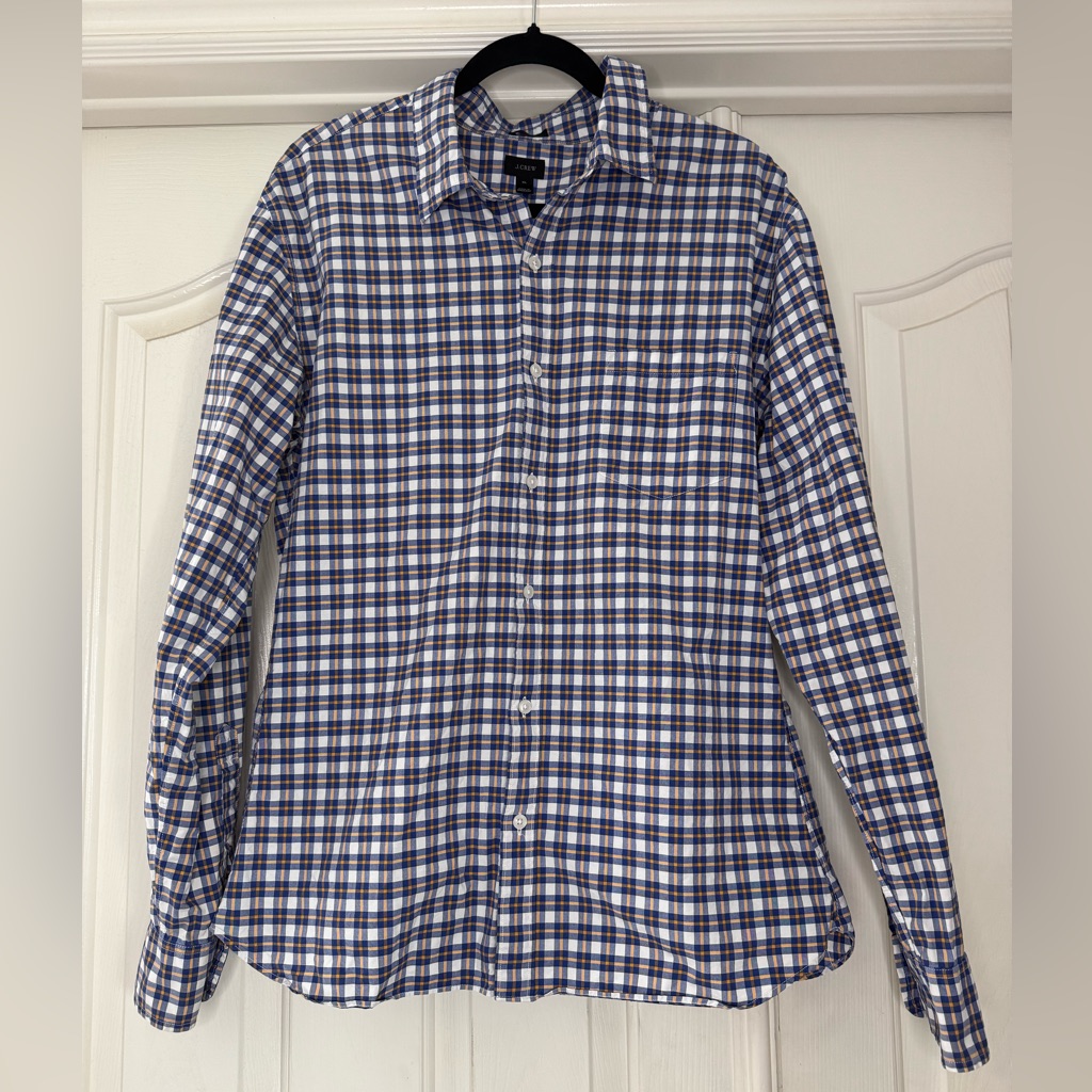 J.Crew Slim Fit Mens Cotton Long Sleeve Button Up Shirt Blue Orange Size Xl